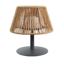 Lampe de table USB sans fil avec abat-jour naturel - Ø 20 x H 22 cm
