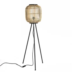 Lampe en bambou sur pied en métal noir - Ø 31 x H 116 cm
