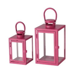 Lanterne Arana en métal rose fuchsia grand modèle - 14 x 14 x 23,5 cm