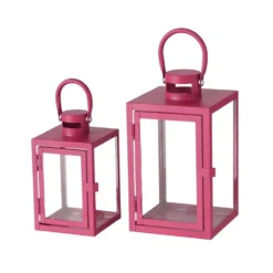 Lanterne Arana en métal rose fuchsia petit modèle - 11 x 11 x 17,5 cm