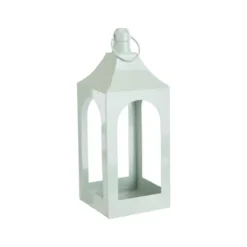 Lanterne carrée ajourée en métal vert d’eau grand modèle - 14 x 14 x 37 cm