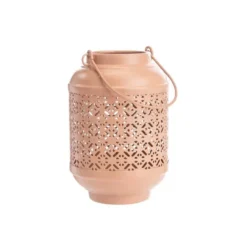 Lanterne en métal émaillé beige décor frises - Ø 10 x H 14 cm