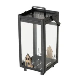 Lanterne Homewood coloris noir en bois - 15 x 15 x 31 cm