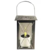 Lanterne solaire carrée en métal argent à LED jaune 14,5x14,5x21 cm