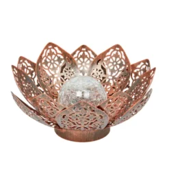 Lanterne solaire Lotus Damasque coloris marron effet blanc froid en métal Smartgarden - 11 x 28 x 28 cm