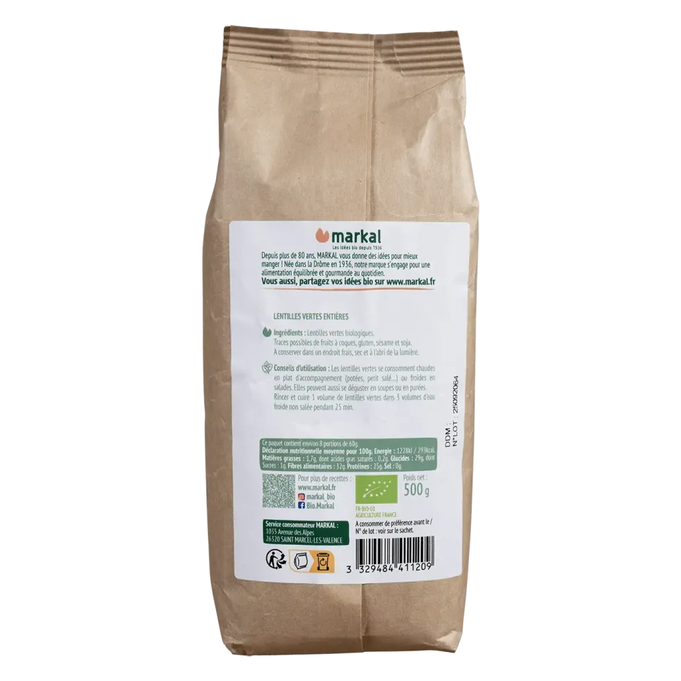 Lentilles verte bio Markal - 500 g