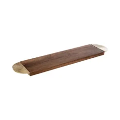 Longue planche en manguier brun et bords dorés en aluminium - 73,5 x 16,2 x 2,5 cm