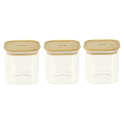 Lot de 3 boites carrées en verre et bambou - 800 ml