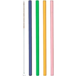 Lot de 4 pailles avec la brosse en verre coloris multicolore