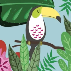 Lot de 20 serviettes 3 plis Jungle bird coloris multicolore - 33 x 33 cm