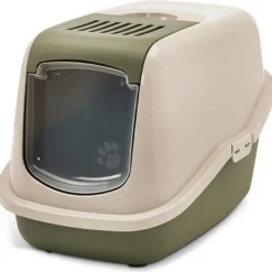 Maison de toilette pour chat Nestor Happy Planet coloris vert en plastique - 56 x 39 x 38,5 cm