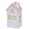 Maison en porcelaine blanche avec LED fixe blanc chaud pour intérieur - 6,7 x 8,7 x 15,5 cm