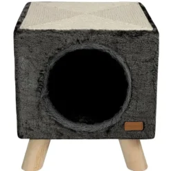 Maison pilotis avec griffoir de coloris anthracite 30 x 30 x 35 cm