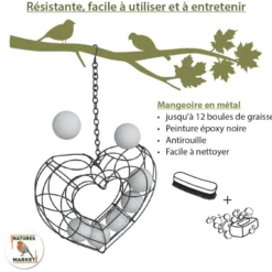 Mangeoire valentine pour boules de graisse en métal