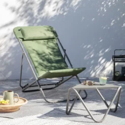 Maxi Transat BeComfort® tube titane olive Lafuma Mobilier - 62 x 83 x 94 cm