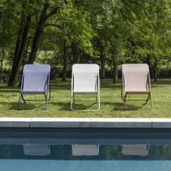 Maxi transat en tube acier et toile Batyline bleu indigo Lafuma Colorblock- 62 x 83 x 94 cm
