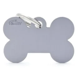 Médaille basic grand os pour chien en aluminium gris
