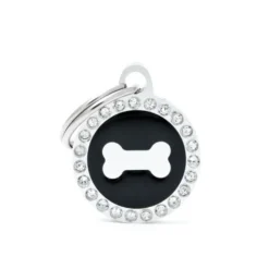 Médaille glam petit cercle noir avec os