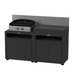 Meuble cuisson avec tablette coloris noir en acier Le Marquier - 80 x 55 cm