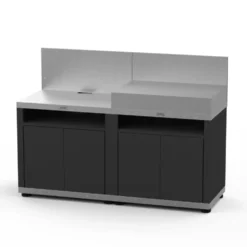 Meuble cuisson avec tablette coloris noir en acier électrozingué Le Marquier - 80 x 55 x 79 cm