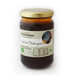 Miel de châtaignier bio dans pot en verre de 375 g