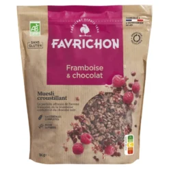 Muesli croustillant framboise et chocolat bio Favrichon - 1 kg