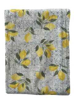 Nappe en coton bleu denim Amalfi avec décor citrons jaunes - 150 x 250 cm