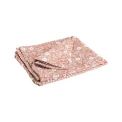 Nappe en coton marron à décor feuilles vintage blanches - 150 x 250 cm