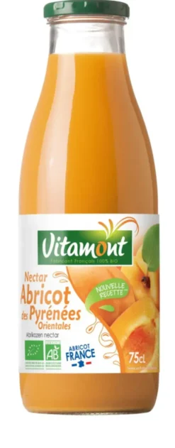 Nectar abricot des Pyrénées Orientales Bio en bouteille de verre Vitamont - 75 cl