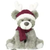 Ours brun en peluche avec bonnet de renne et écharpe rouges - 25 cm