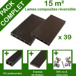 Pack complet terrasse composite chocolat 15 m2