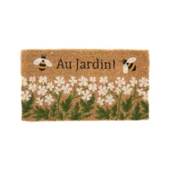 Paillasson en fibre de coco Au jardin ! avec décor pâquerettes - 72 x 40 cm