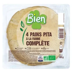 Pains pita à la farine complète bio Bien x 4 – 320 g