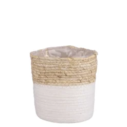 Panier cache-pot coloris blanc en jute Rachel Mica Decorations - 18 x Ø 18 cm