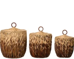 Panier de rangement en jacinthe brun et beige petit modèle - Ø 28 x H 33 cm