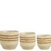 Panier rond en zostère coloris blanc rayé marron Lena - Ø 14 x H 14 cm