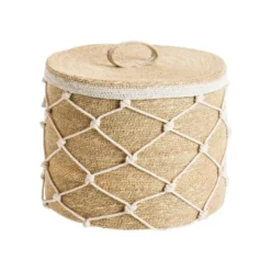 Panière avec couvercle en osier naturel avec croisillons grand modèle - Ø 33 x H 28 cm