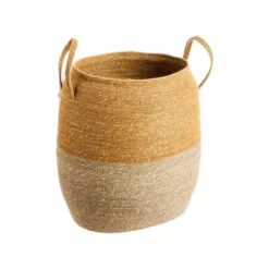Panière bicolore en osier naturel/terracotta avec anse grand modèle - 37 x 31 x 39 cm