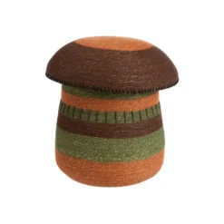 Panière forme champignon en osier tressé marron, vert, terracotta avec couvercle - Ø 36 x H 37 cm