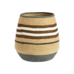 Panière ovale rayée en osier bleu, marron et blanc bleu - 34 x 34 x 35 cm