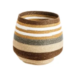 Panière rayée multicolore à base rétrécie en osier petit modèle - Ø 30 x H 28 cm