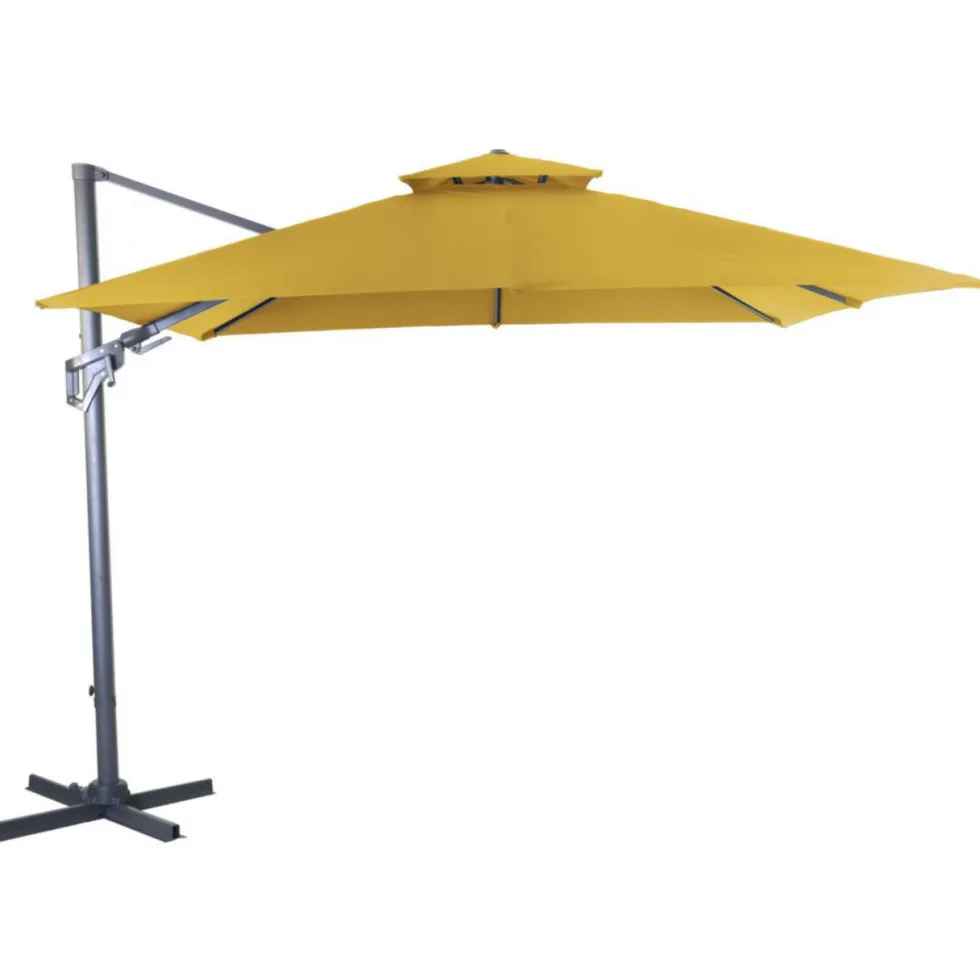 Parasol déporté carré coloris jaune curry - 300 x 300 cm