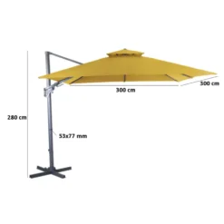 Parasol déporté carré coloris jaune curry - 300 x 300 cm