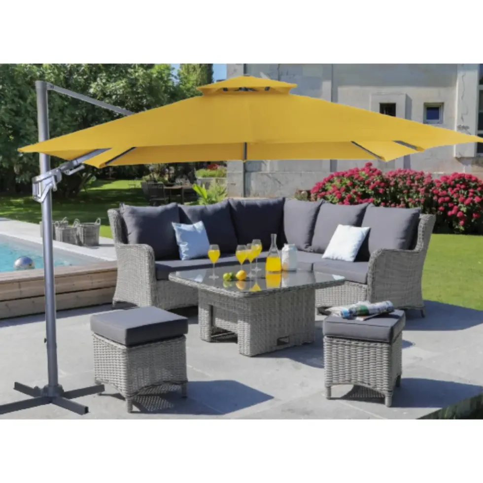 Parasol déporté carré coloris jaune curry - 300 x 300 cm