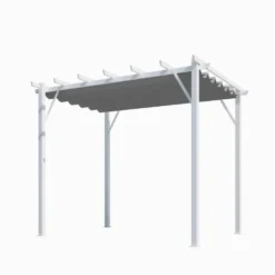 Pergola avec toile d'ombrage coloris gris en aluminium - 4 x 3 m
