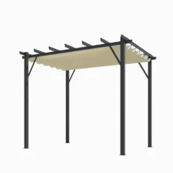 Pergola avec toile d'ombrage coloris beige en aluminium - 4 x 3 m