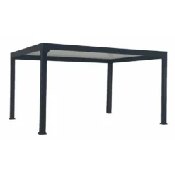 Pergola bioclimatique adossée motorisée noir sable avec lames blanches Green Outside Actual - 5 x 3 m