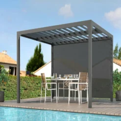 Pergola bioclimatique coloris gris en aluminium - 3,6 x 3 m