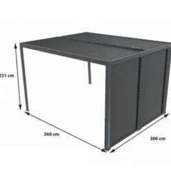 Pergola bioclimatique coloris gris en aluminium - 3,6 x 3 m