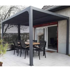 Pergola bioclimatique coloris gris en aluminium - 3,6 x 3 m